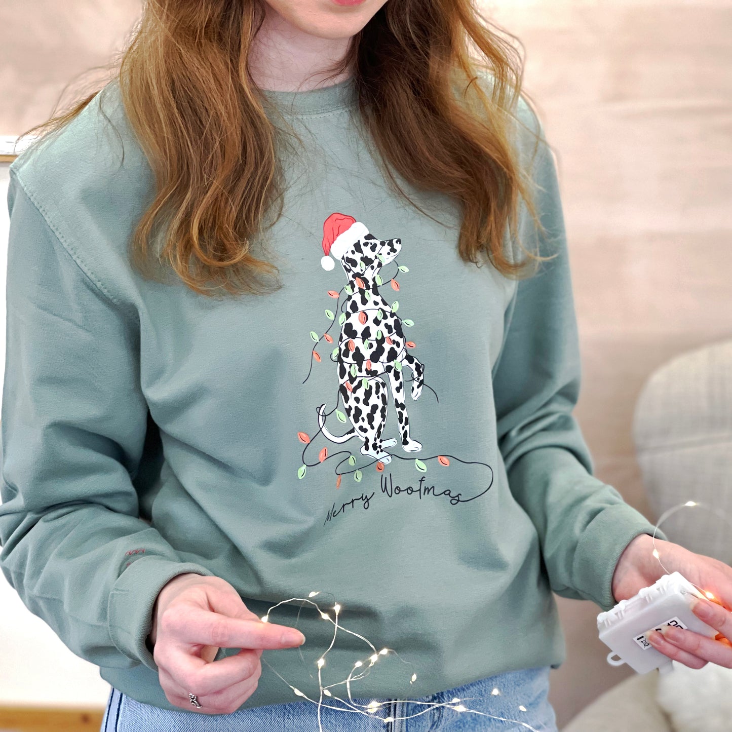 Dalmatian Tangled in lights Christmas jumper