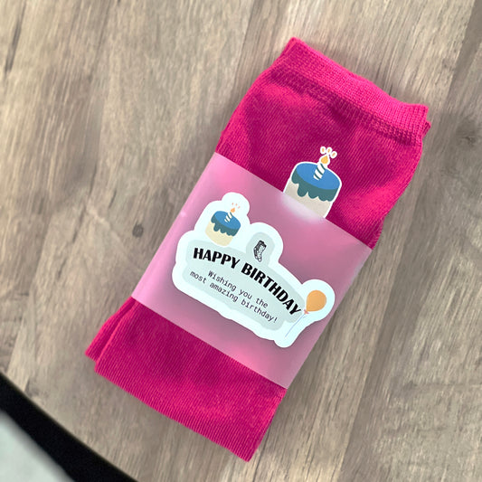 Happy Birthday Wrapped Pink Cotton Gift Socks