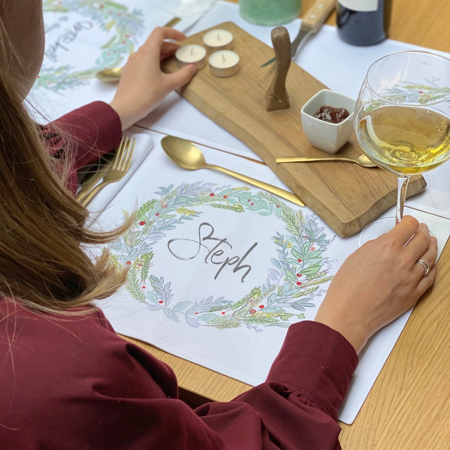 Personalised Wreath Family Christmas Placemat