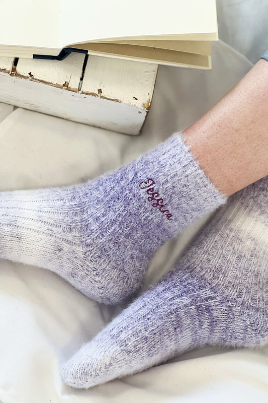 Embroidered Ombre Fluffy Bed Socks
