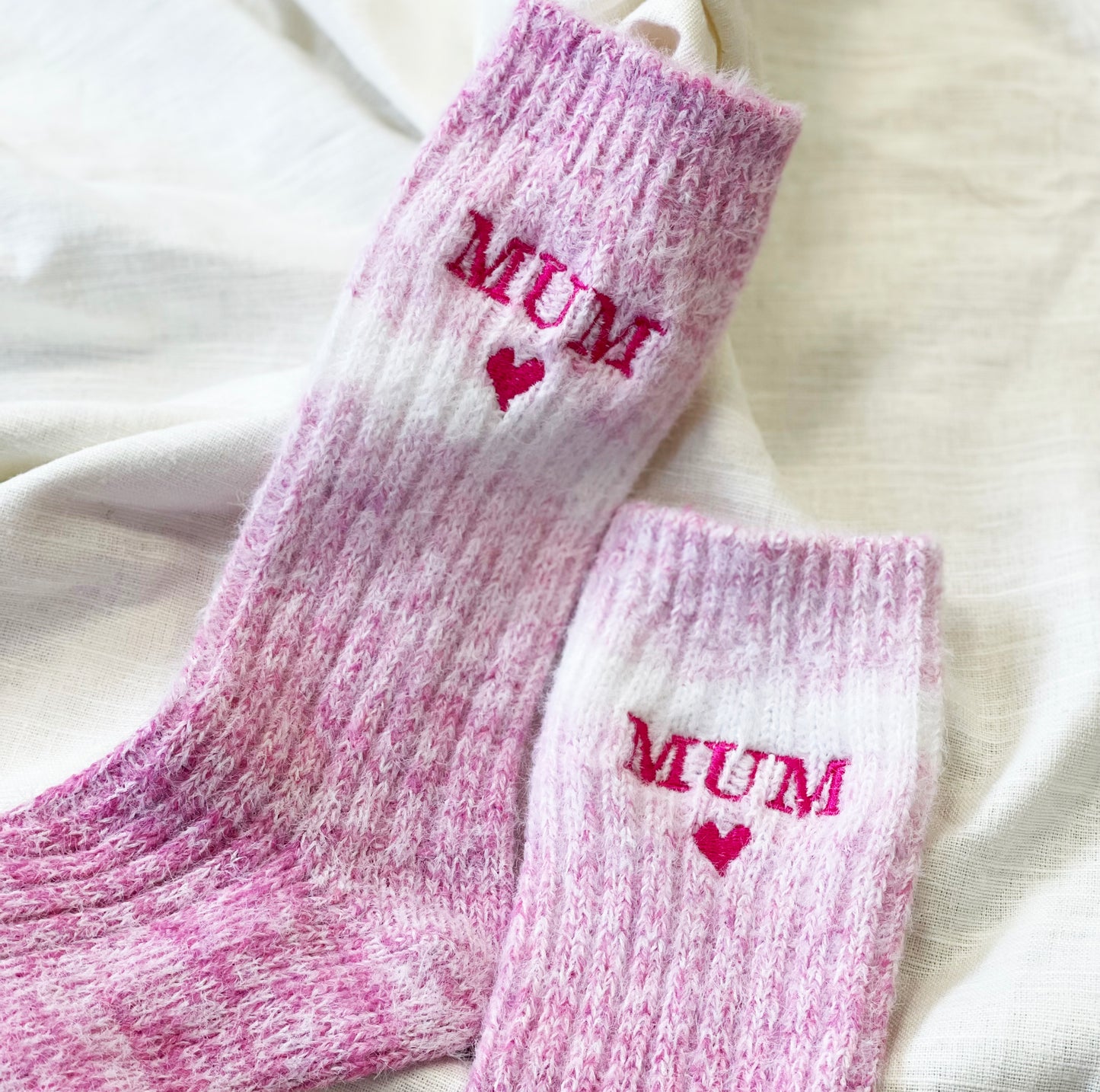 Mother's Day Embroidered Pink Ombre Bed Socks