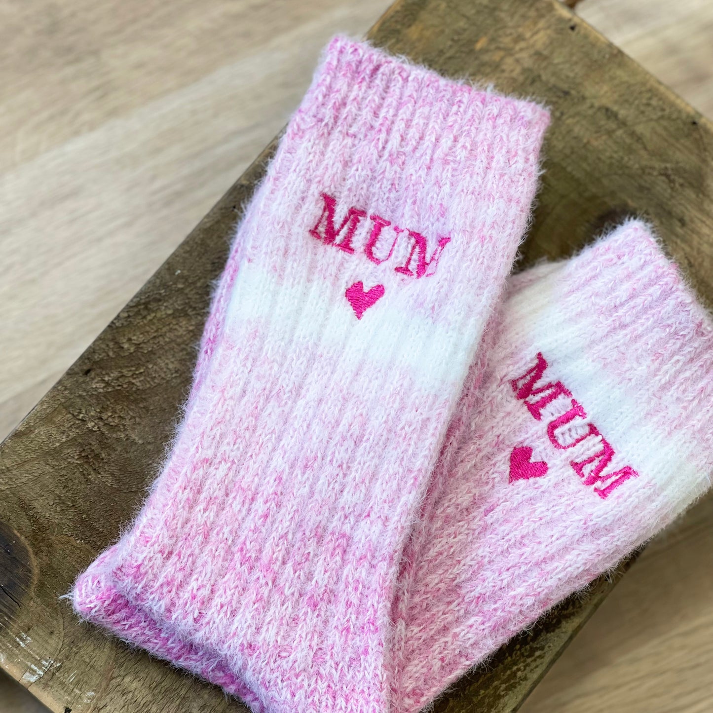 Mother's Day Embroidered Pink Ombre Bed Socks