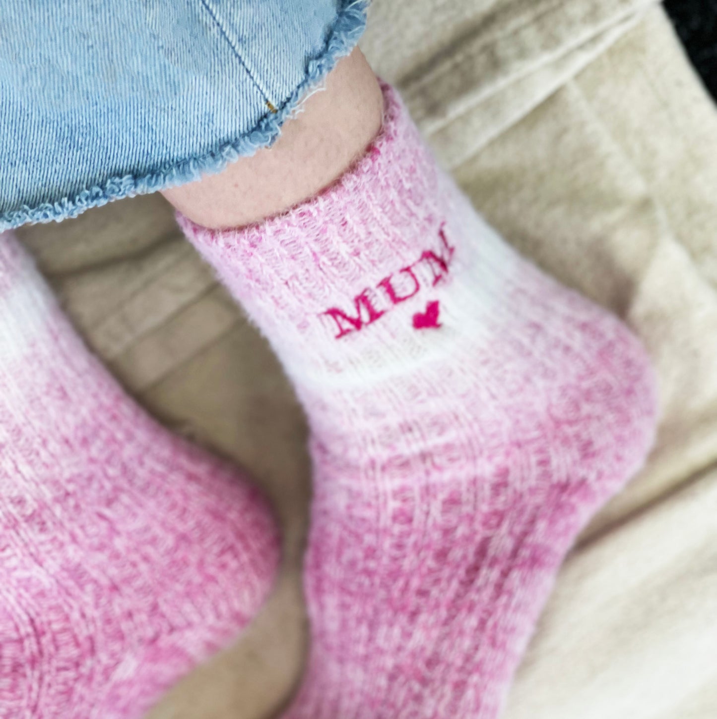 Mother's Day Embroidered Pink Ombre Bed Socks