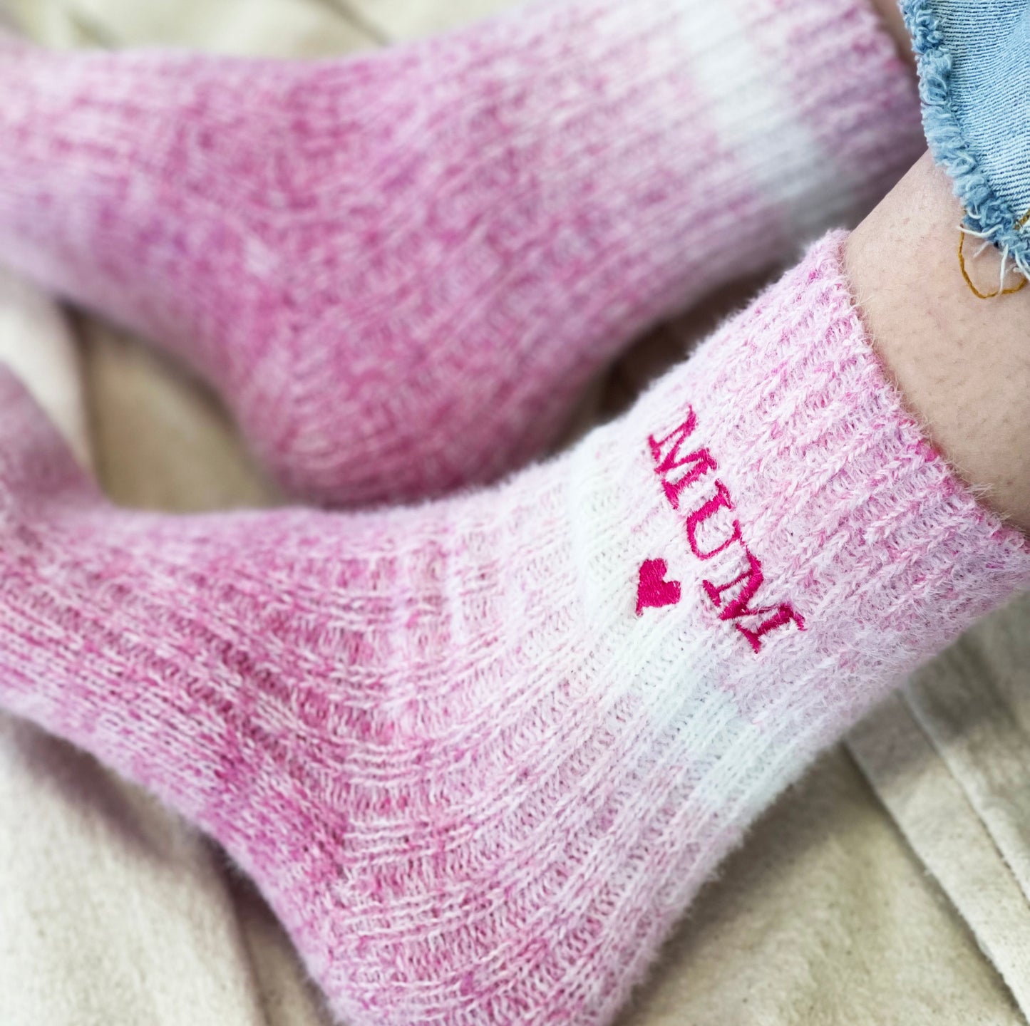 Mother's Day Embroidered Pink Ombre Bed Socks