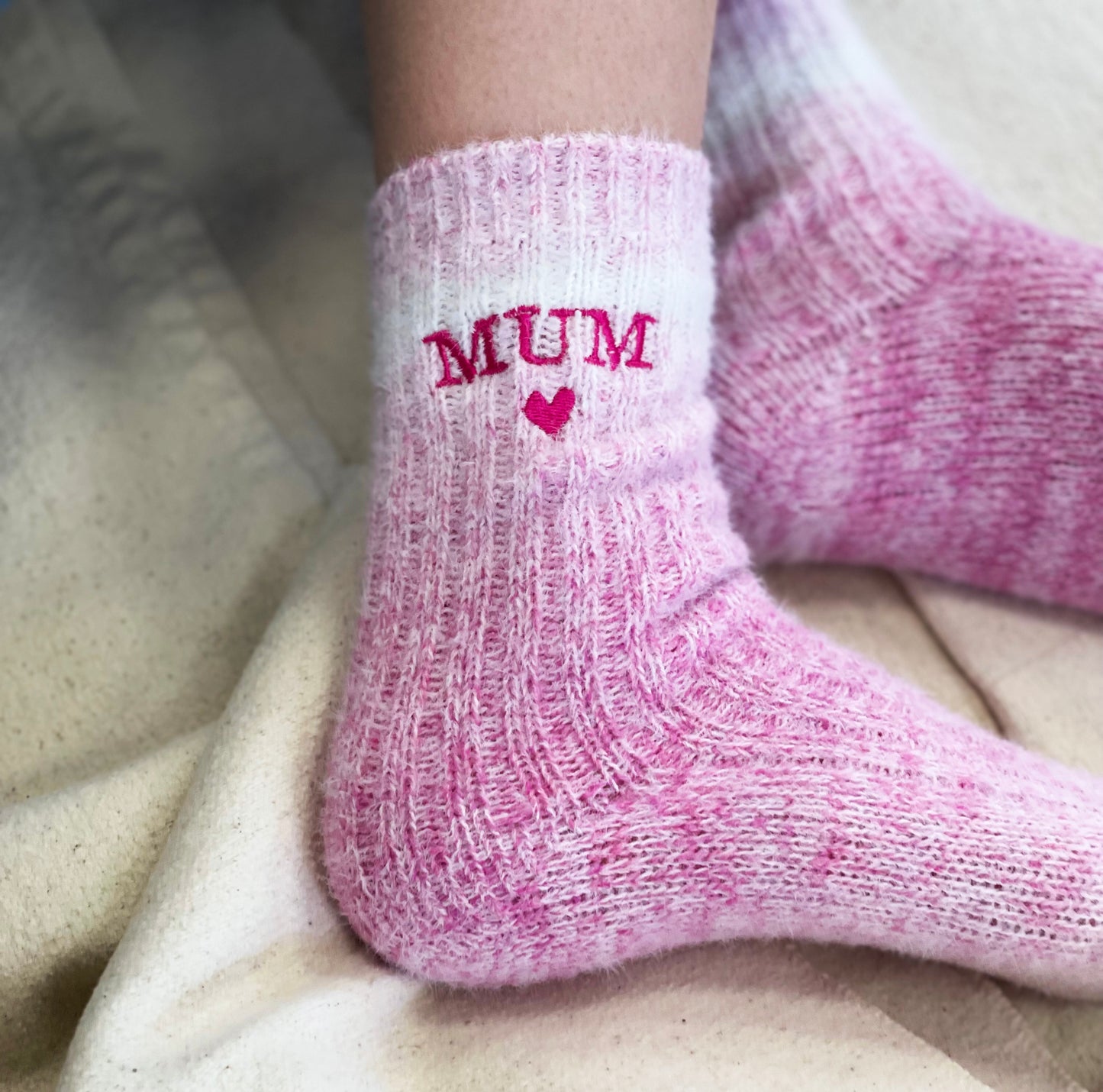 Mother's Day Embroidered Pink Ombre Bed Socks