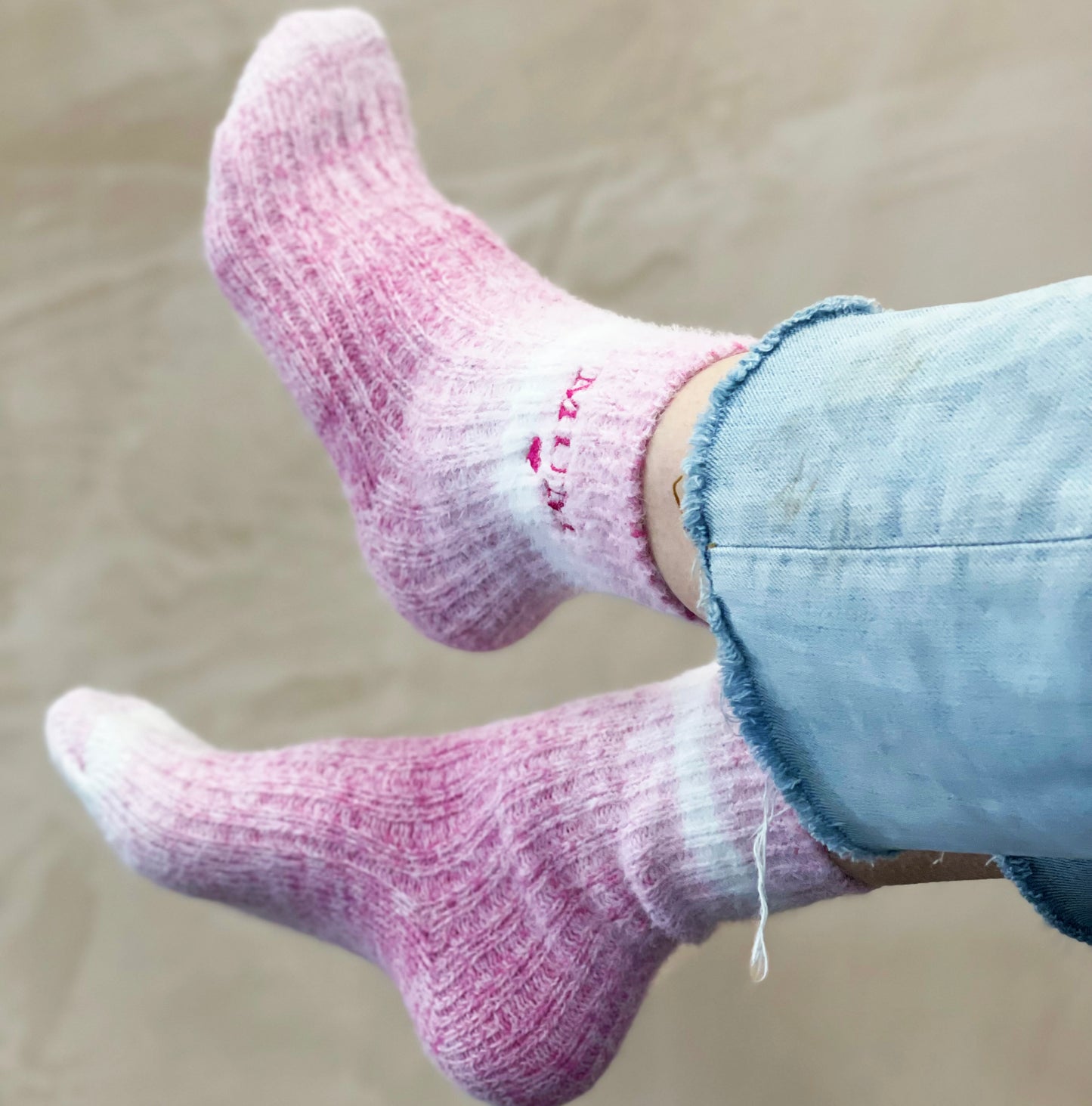 Mother's Day Embroidered Pink Ombre Bed Socks