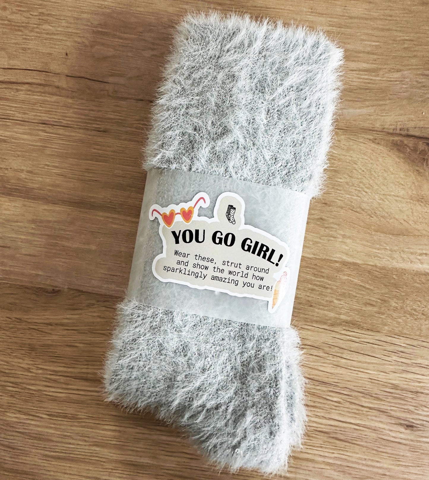 Go Girl Wrapped Sequin and Sparkles Silver Gift Socks
