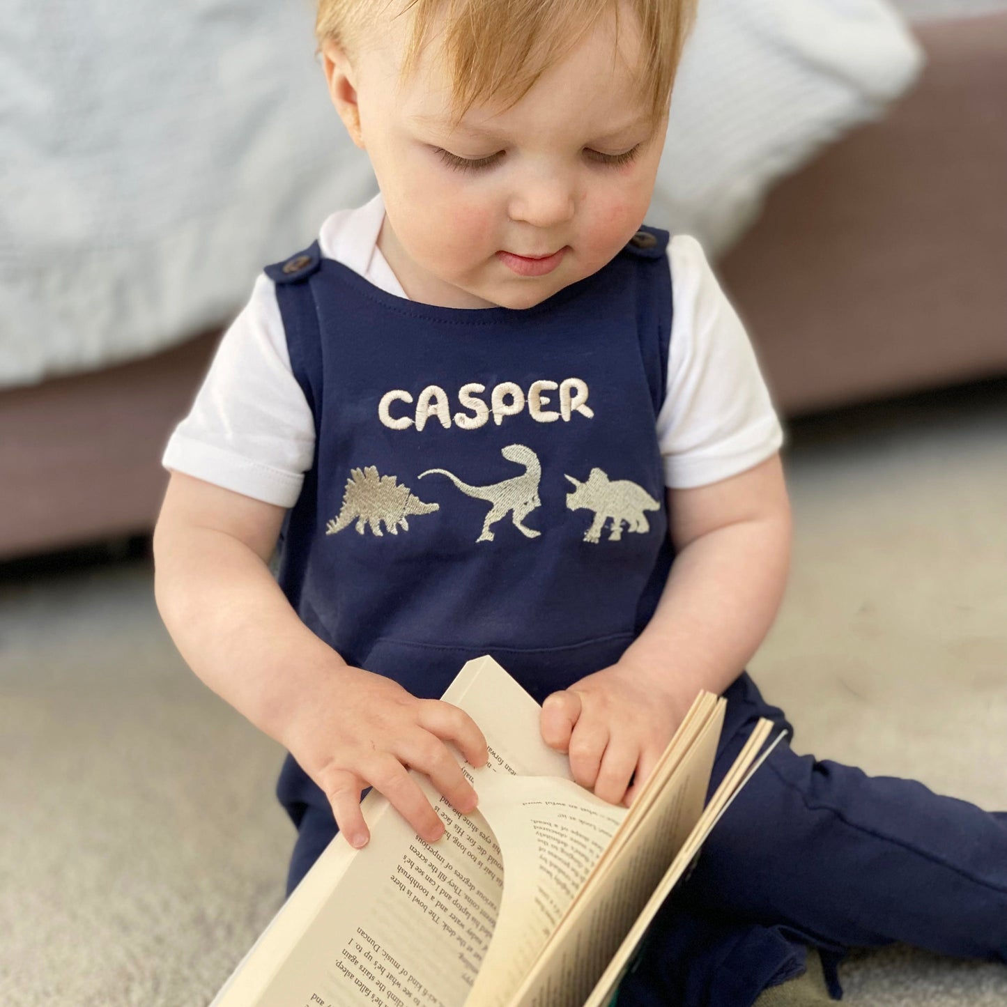 Personalised Embroidered Baby Dinosaur Dungarees