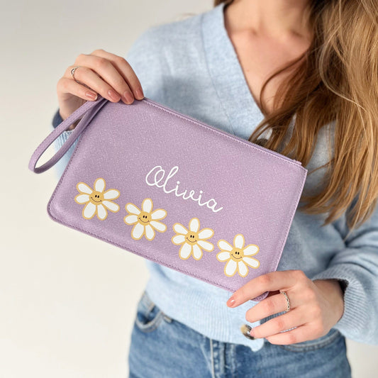 Personalised Smiling Daisy Clutch Bag