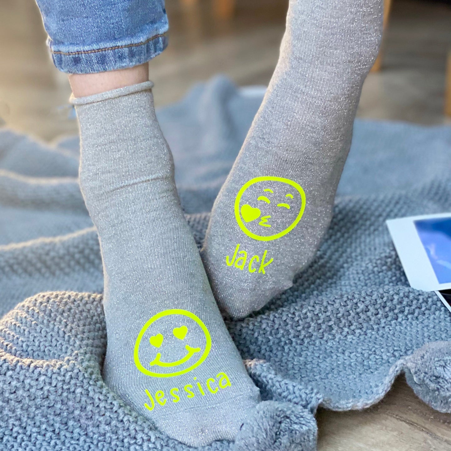 Neon Couples Smiley Face Personalised Socks