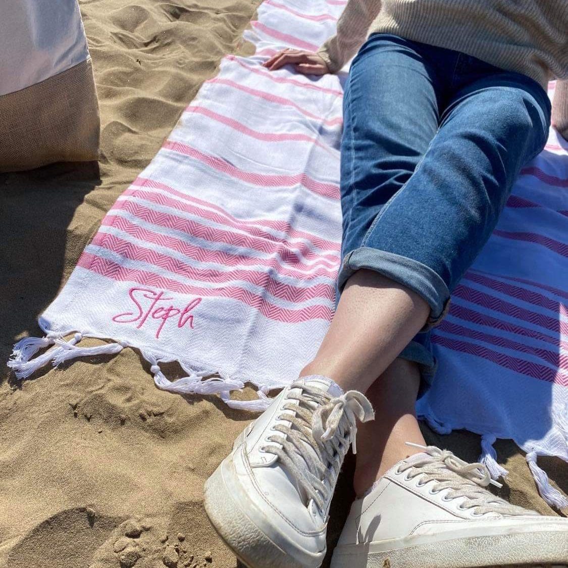 Embroidered Stripe Beach Towel