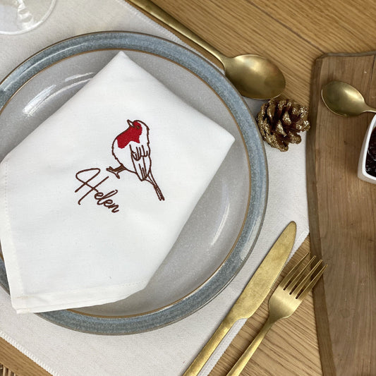 Personalised Embroidered Robin Napkin