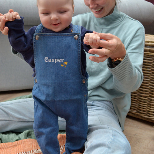 Embroidered Star Personalised Dungarees