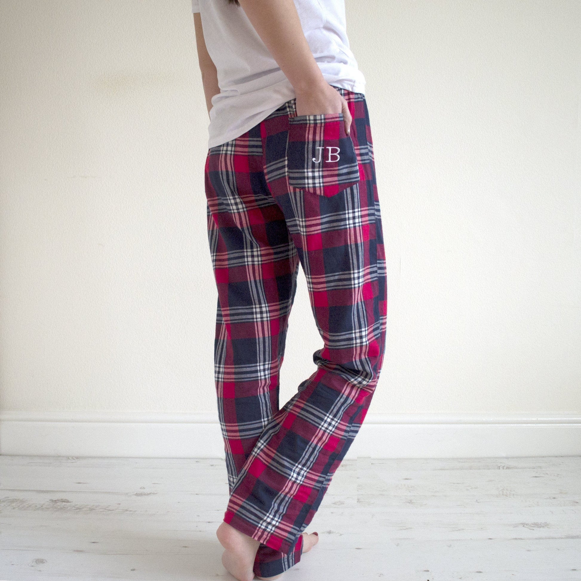Embroidered Personalised Tartan Pyjama Bottoms, Pyjamas, - ALPHS 