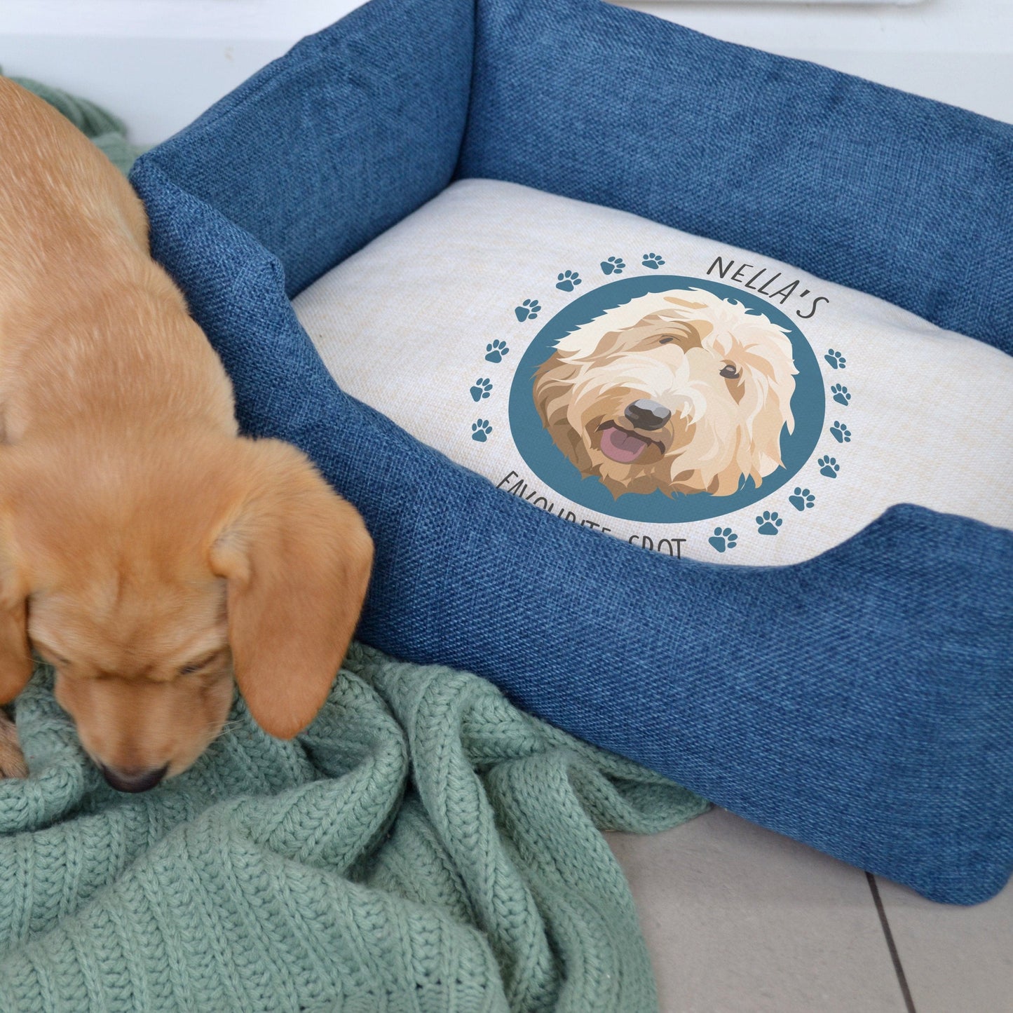 Personalised Favourite Spot Illustration Dog Bed