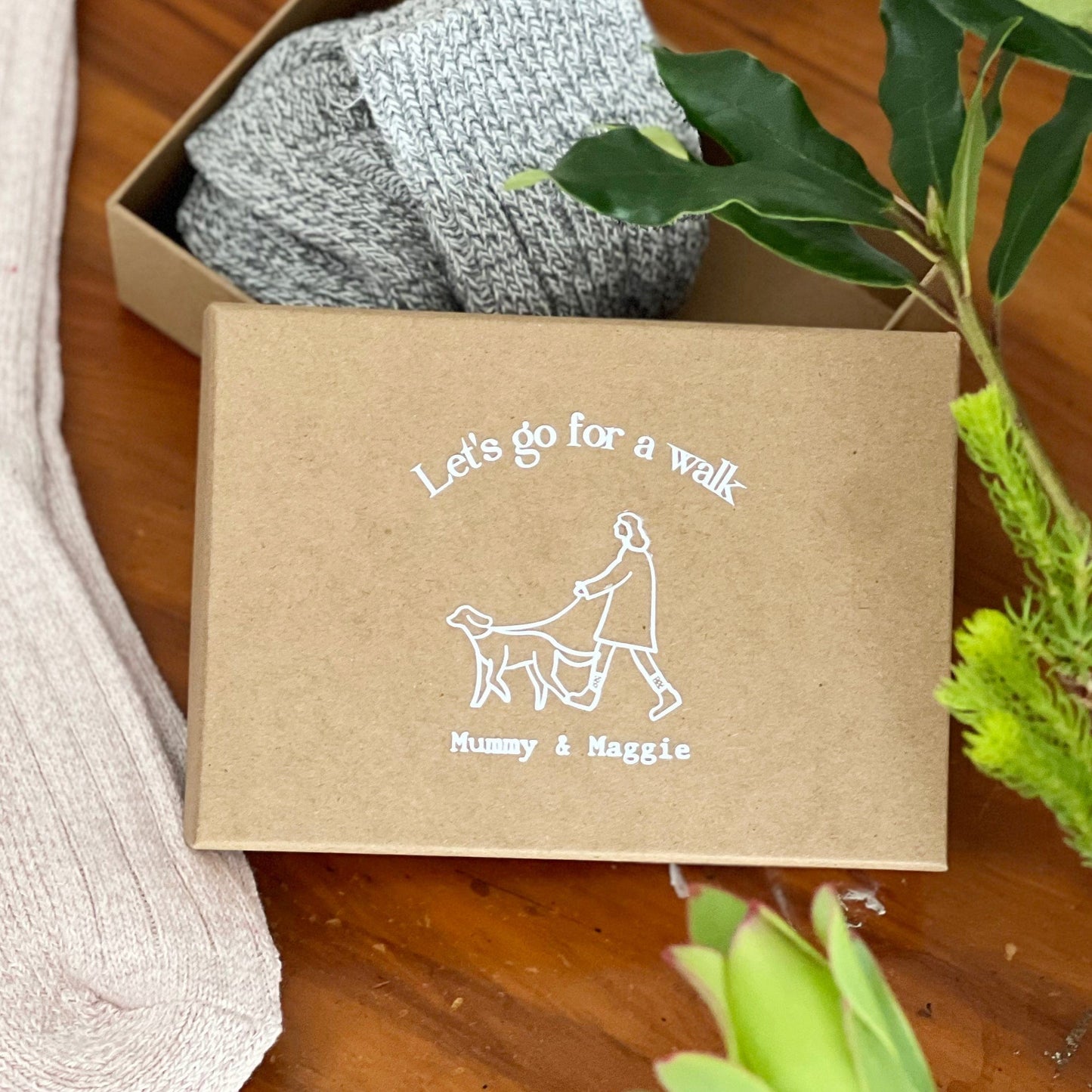 Dog And Owner Walking Socks In A Box