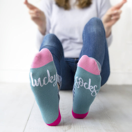 Lucky Socks, Striped Slogan Socks, Socks, - ALPHS 