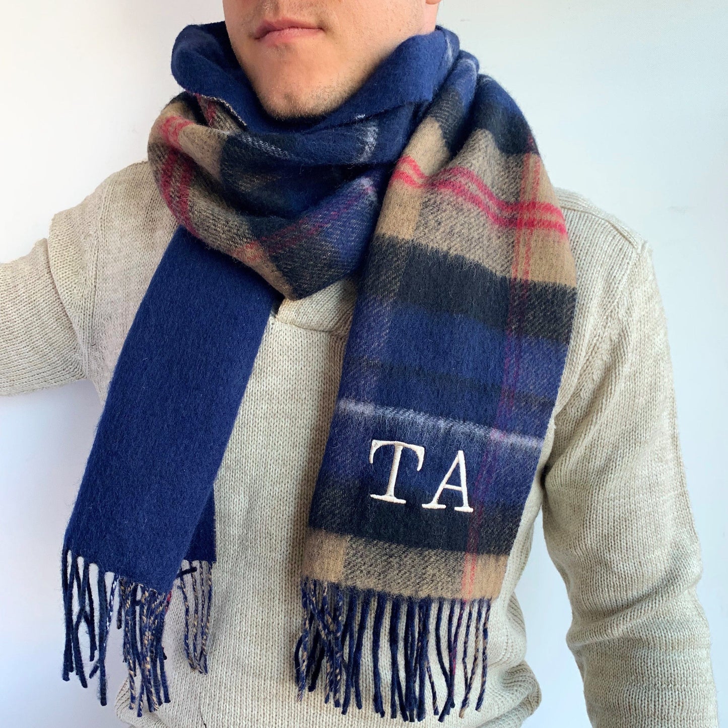 Men's Tartan Monogram Lambswool Scarf, scarf, - ALPHS 