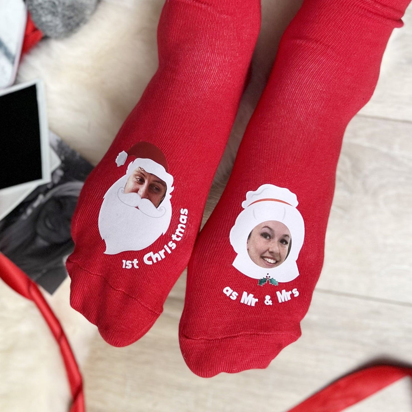 Personalised First Married Christmas Photo Socks