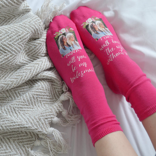 Personalised Be My Bridesmaid Pink Socks