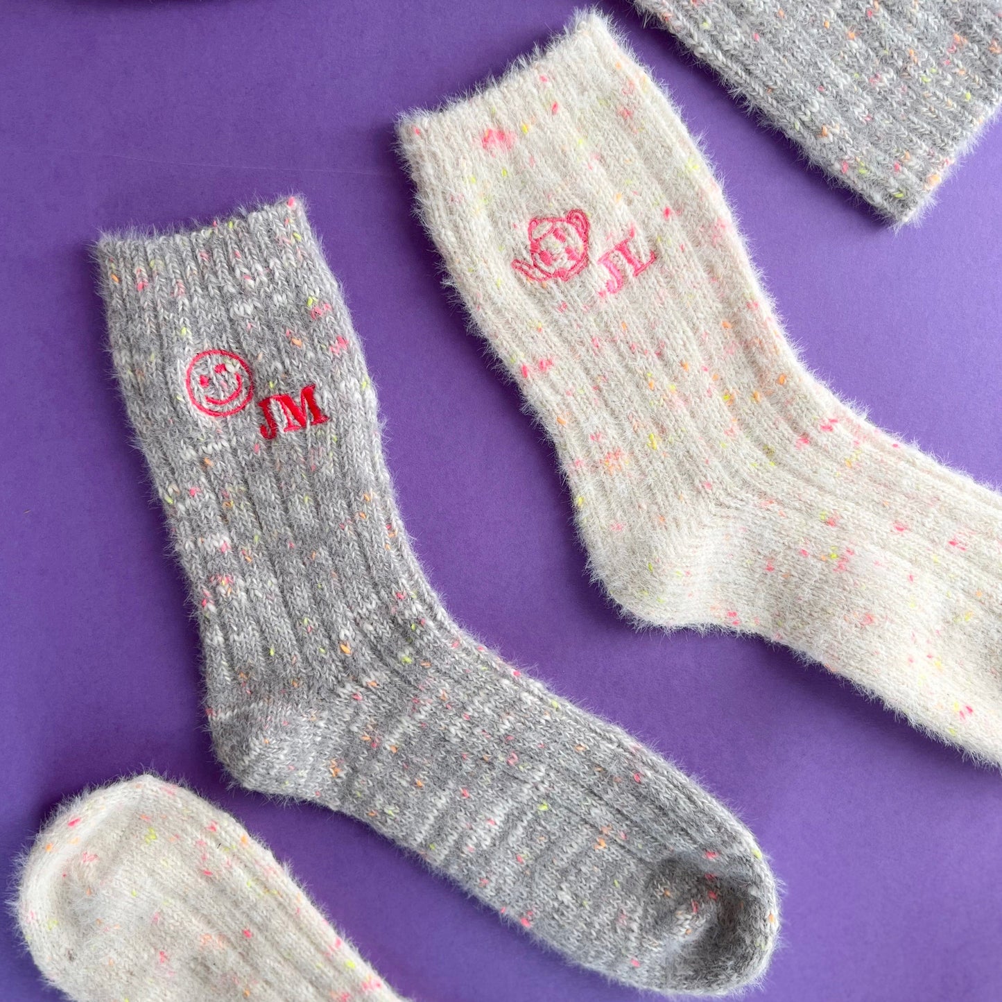 Embroidered Neon Fleck Icon Cosy Socks