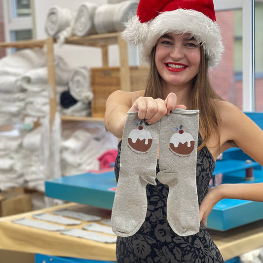Personalised Christmas Pudding Glitter Socks