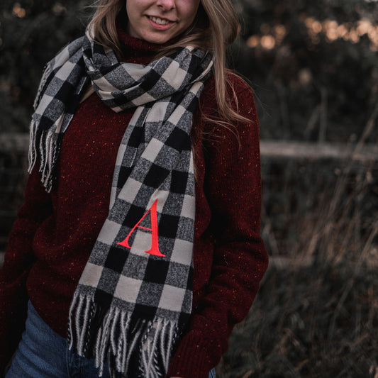 Embroidered Neon Letter Check Scarf
