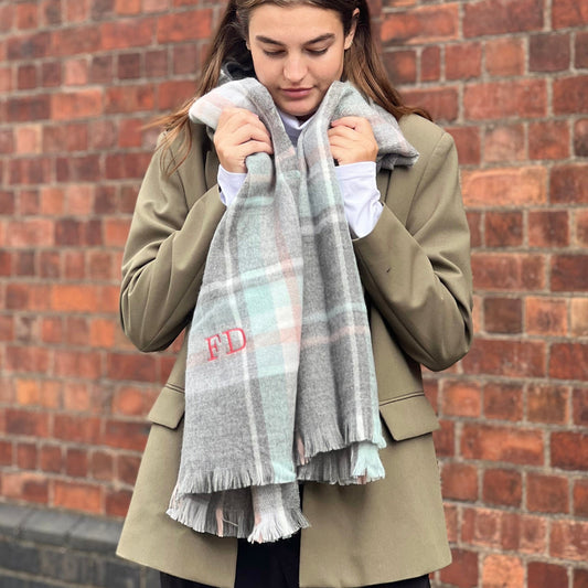 Pastel Check Embroidered Scarf