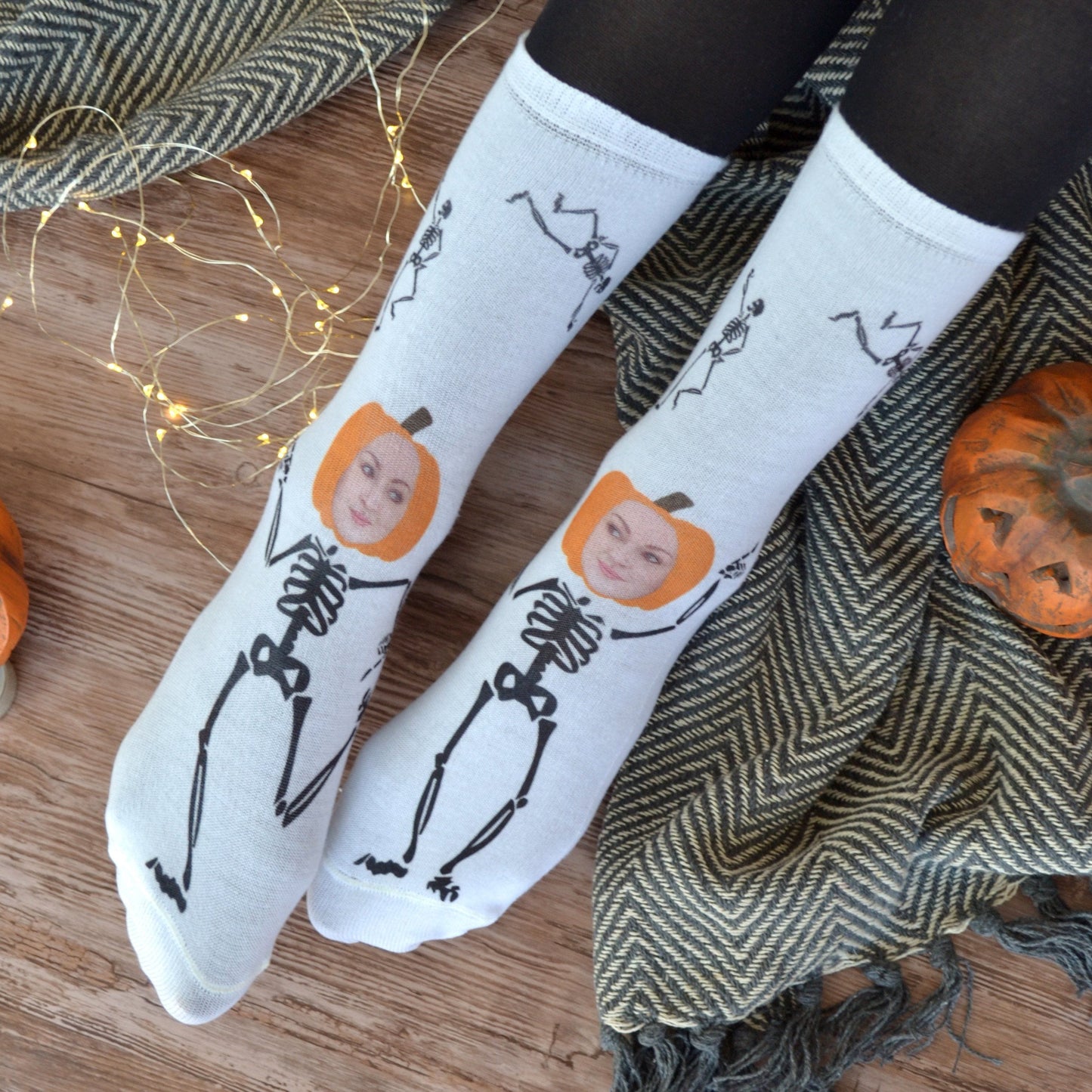 Personalised Skeleton Pumpkin Photo Socks