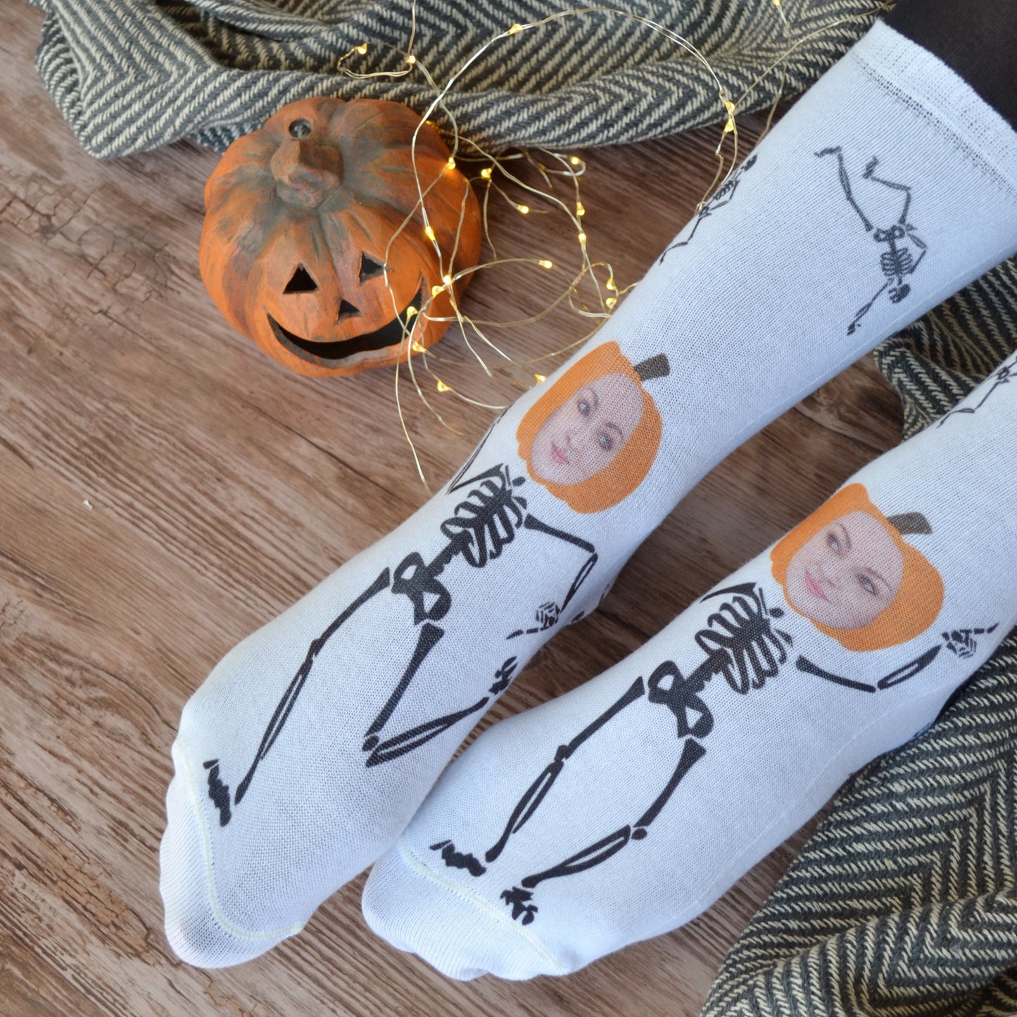 Personalised Skeleton Pumpkin Photo Socks