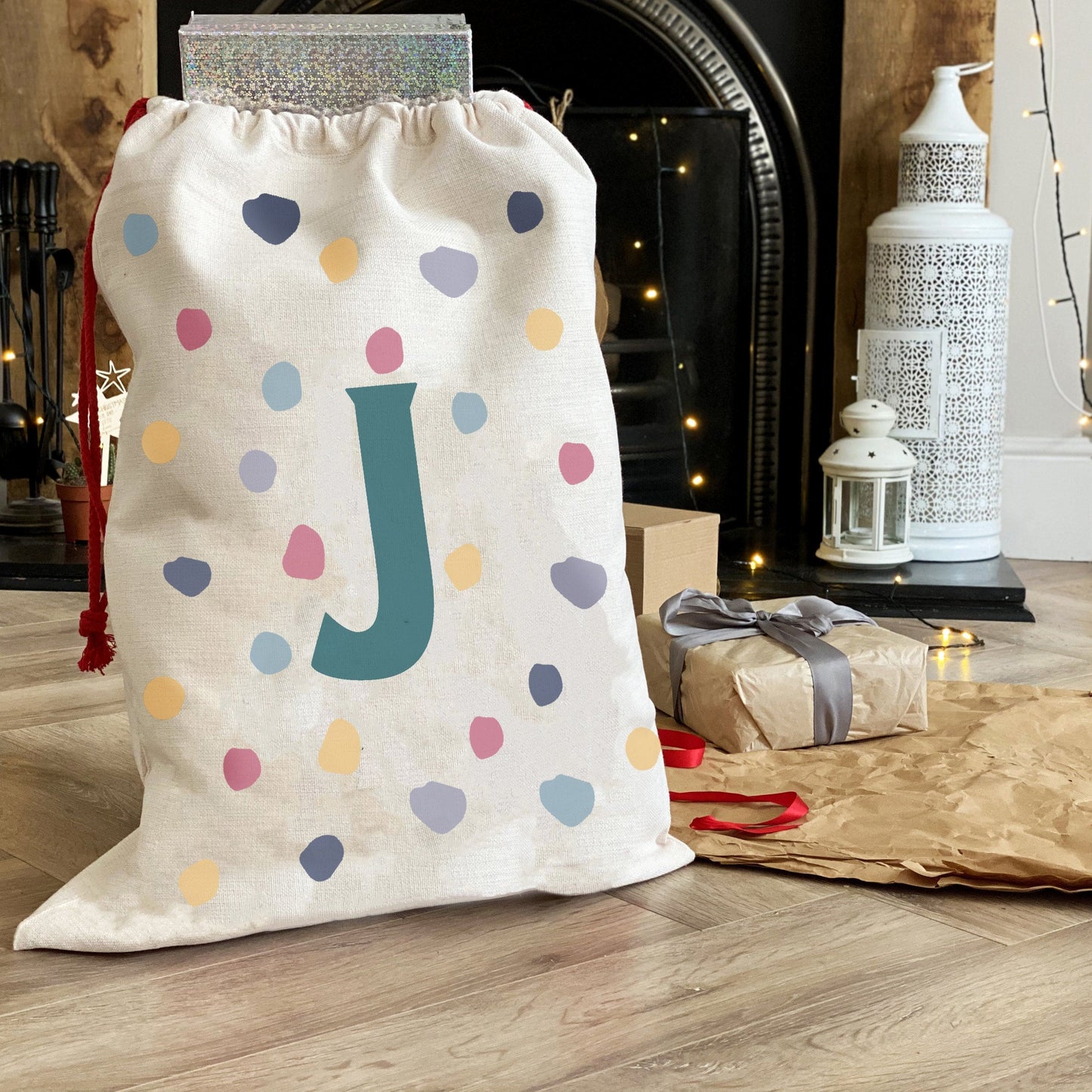 Spotty Personalised Initial Christmas Sack