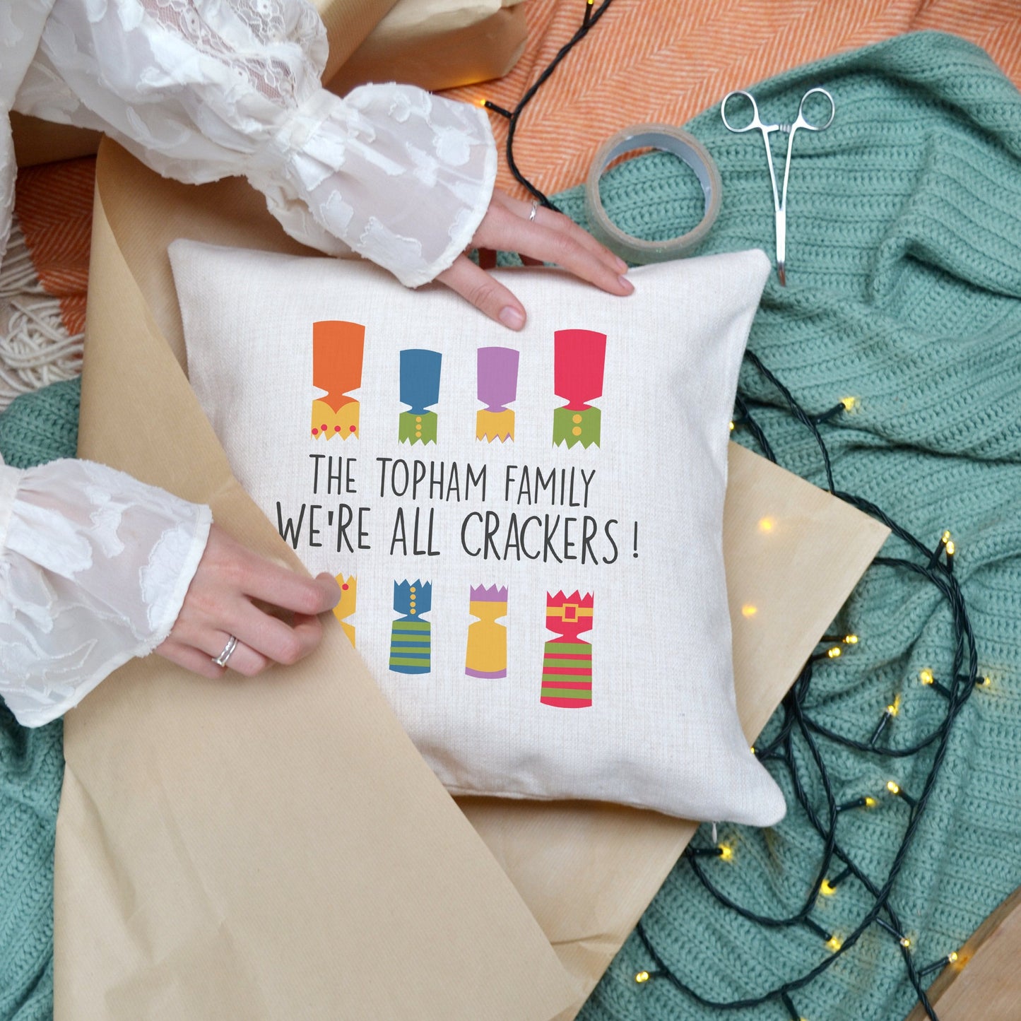 We're All Crackers Family Personalised Cushion