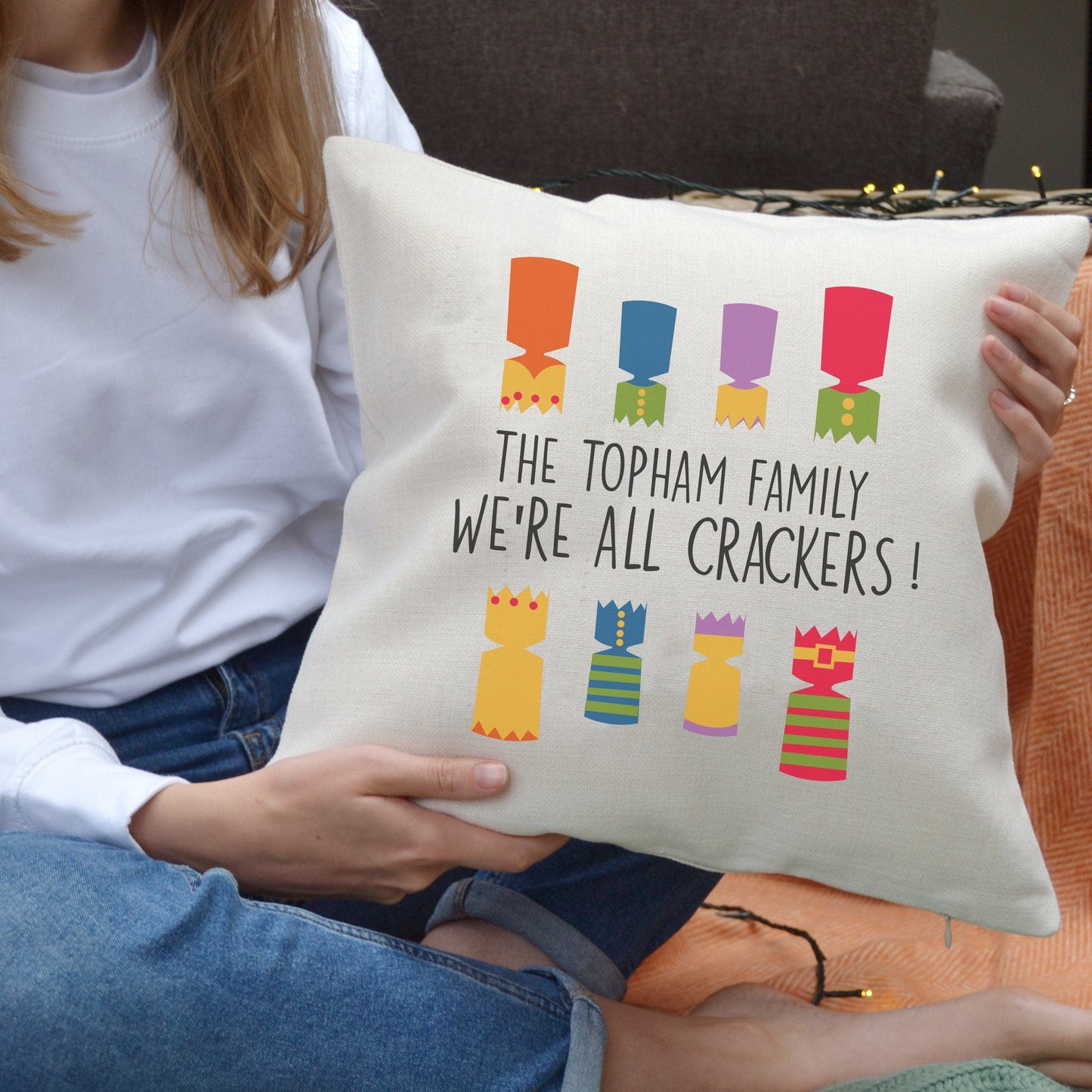 We're All Crackers Family Personalised Cushion