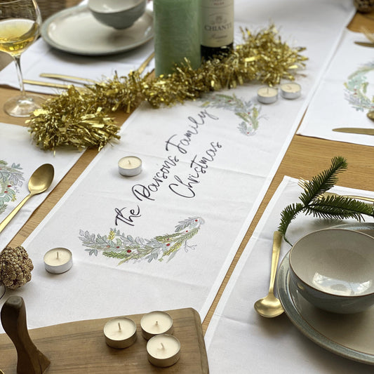 Personalised Wreath Family Christmas Table Runner