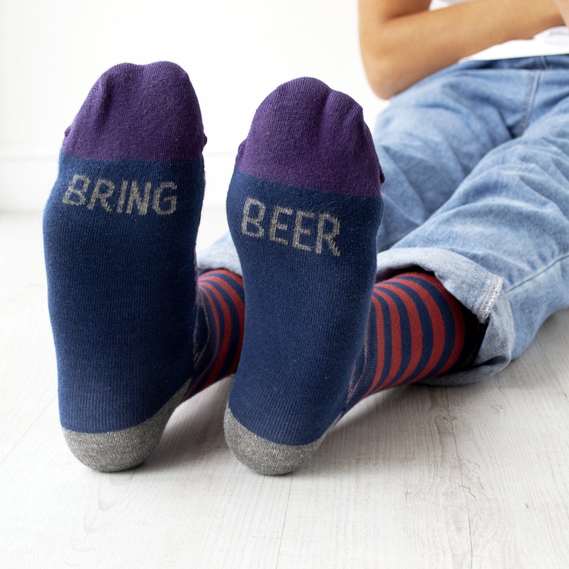 Bring Beer Patterned Slogan Socks, Socks, - ALPHS 