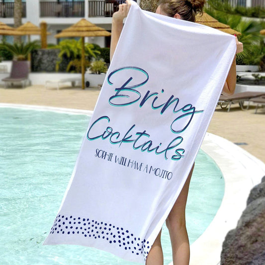 Personalised Bring Cocktails Beach Towel, Sport Towel, - ALPHS 