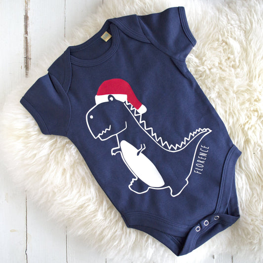 Personalised Christmas Dinosaur Babygrow, Baby grow, - ALPHS 