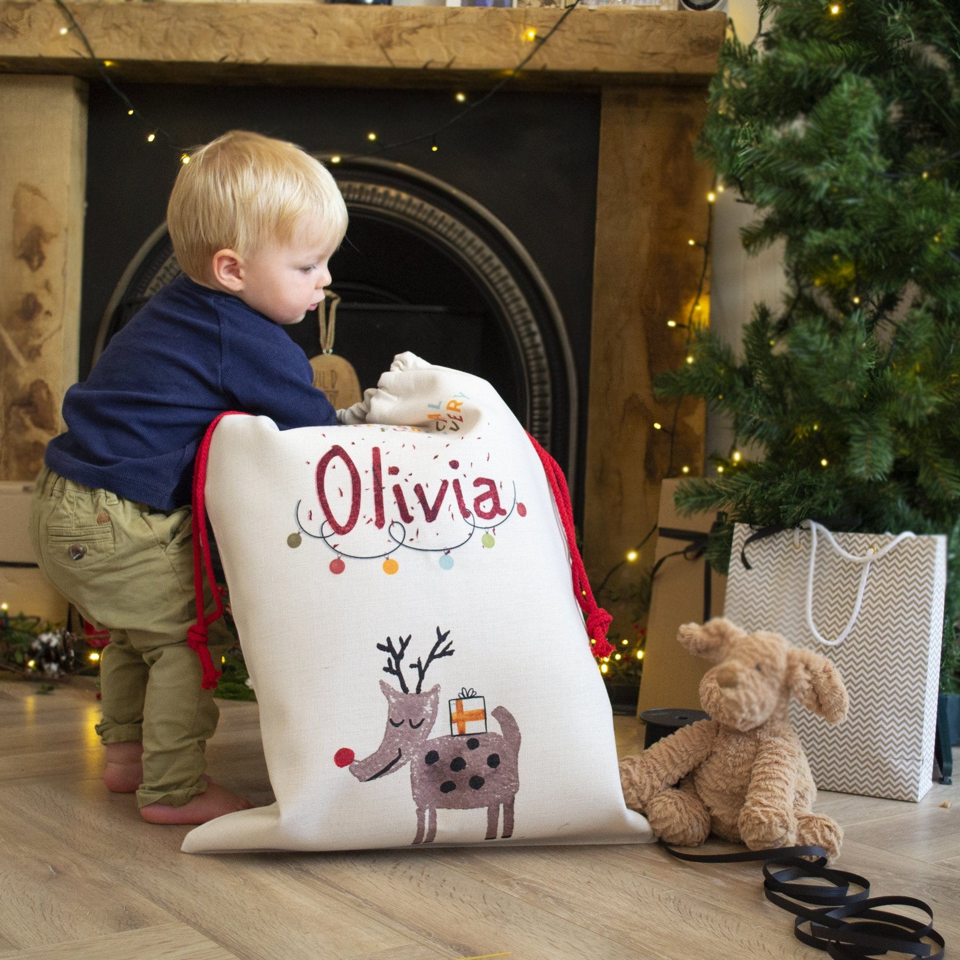 Personalised Country Canvas Reindeer Sack, sacks, - ALPHS 