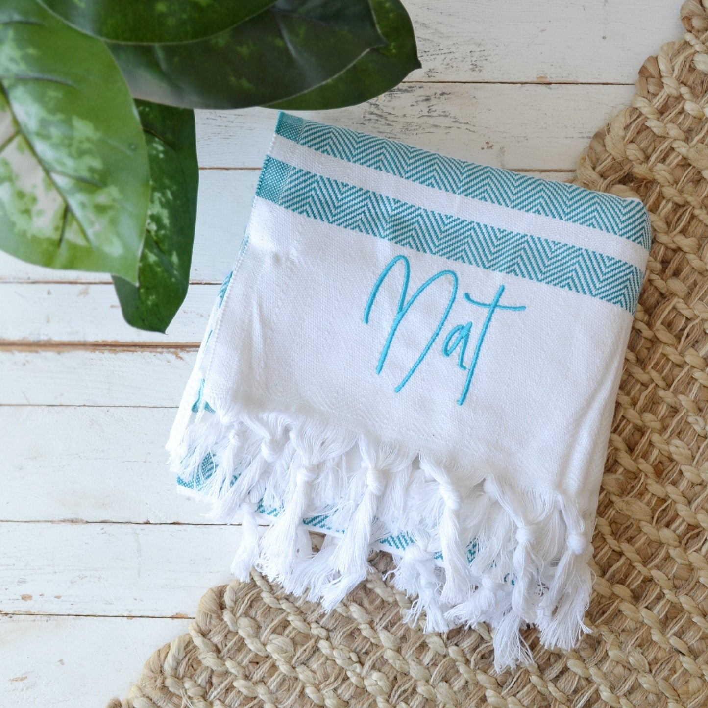 Embroidered Stripe Beach Towel