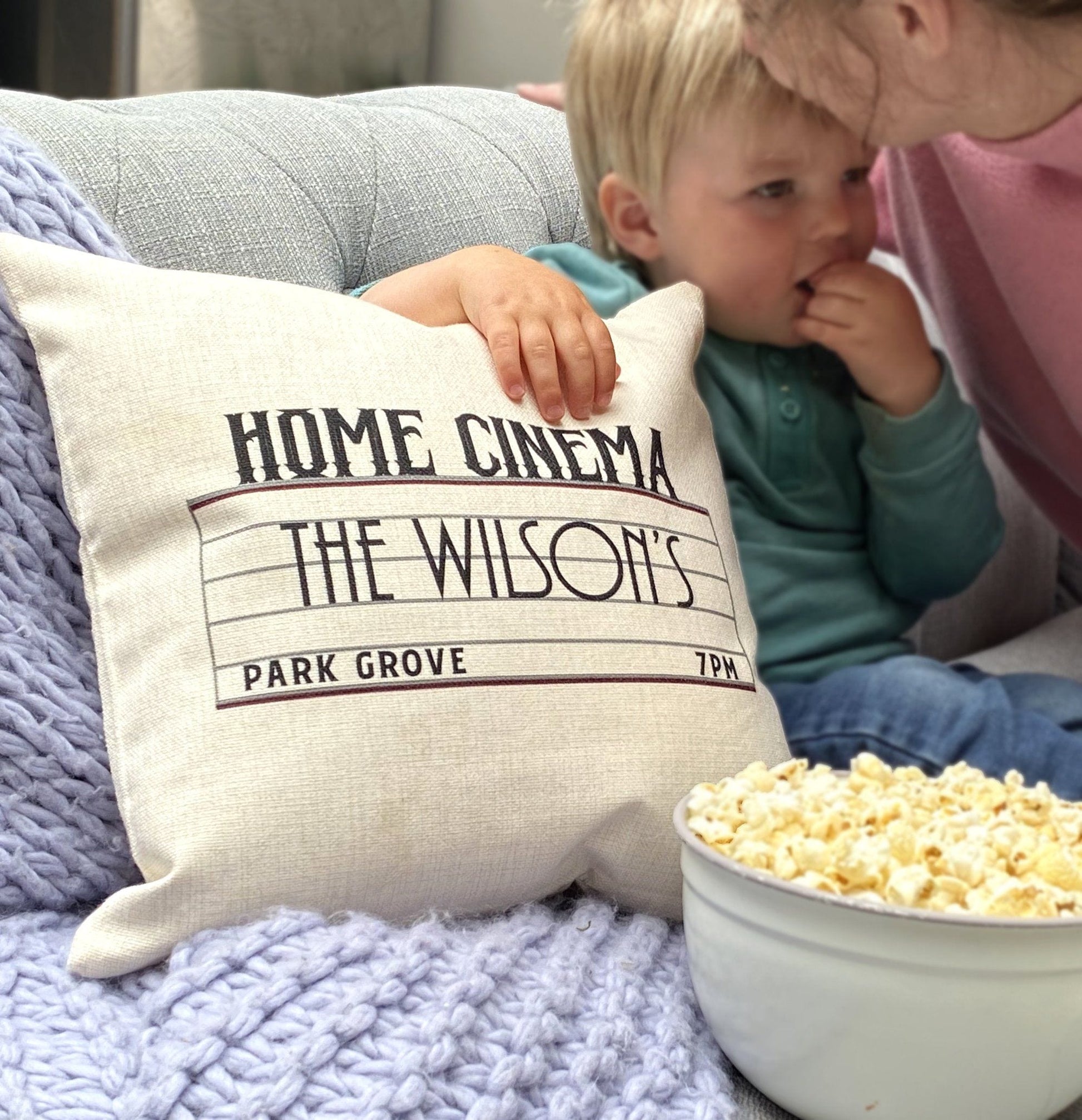 Personalised Home Cinema Family Cushion, Blanket, - ALPHS 