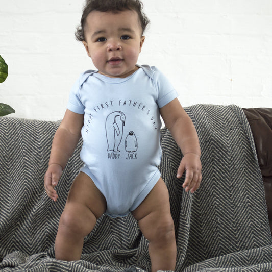 First Father's Day Personalised Penguin Baby Grow, Baby grow, - ALPHS 