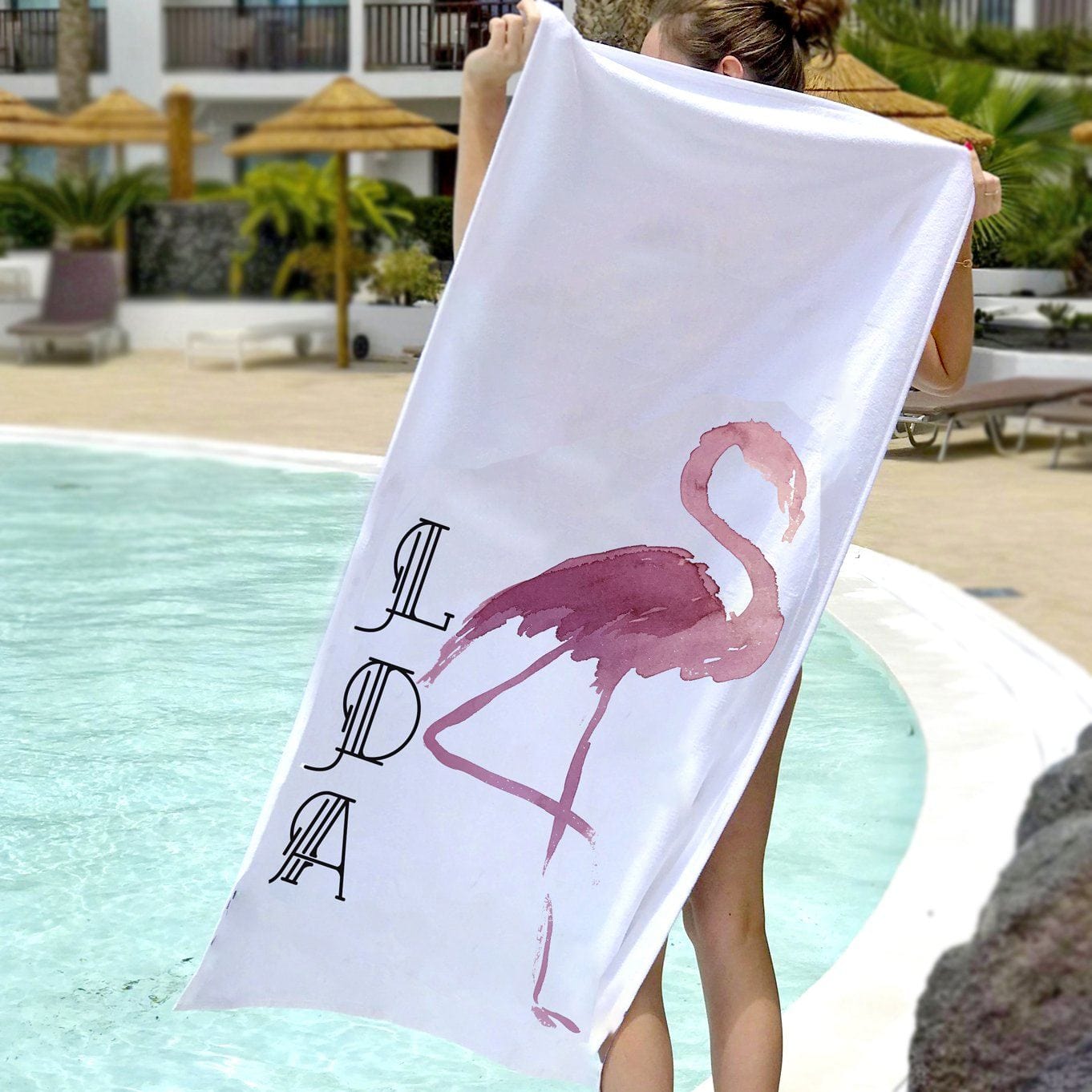Personalised Flamingo Beach Towel, Beach Towel, - ALPHS 