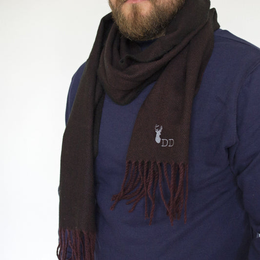Personalised Men's Herringbone Stag Winter Scarf, scarf, - ALPHS 
