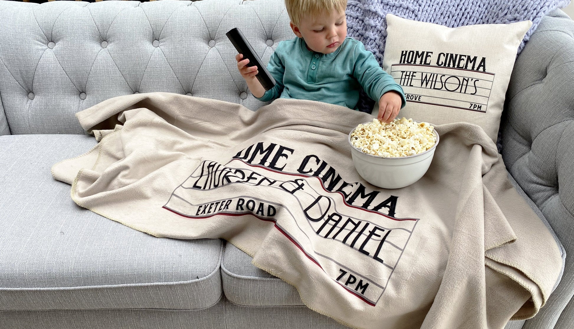 Personalised Home Cinema Family Cushion, Blanket, - ALPHS 