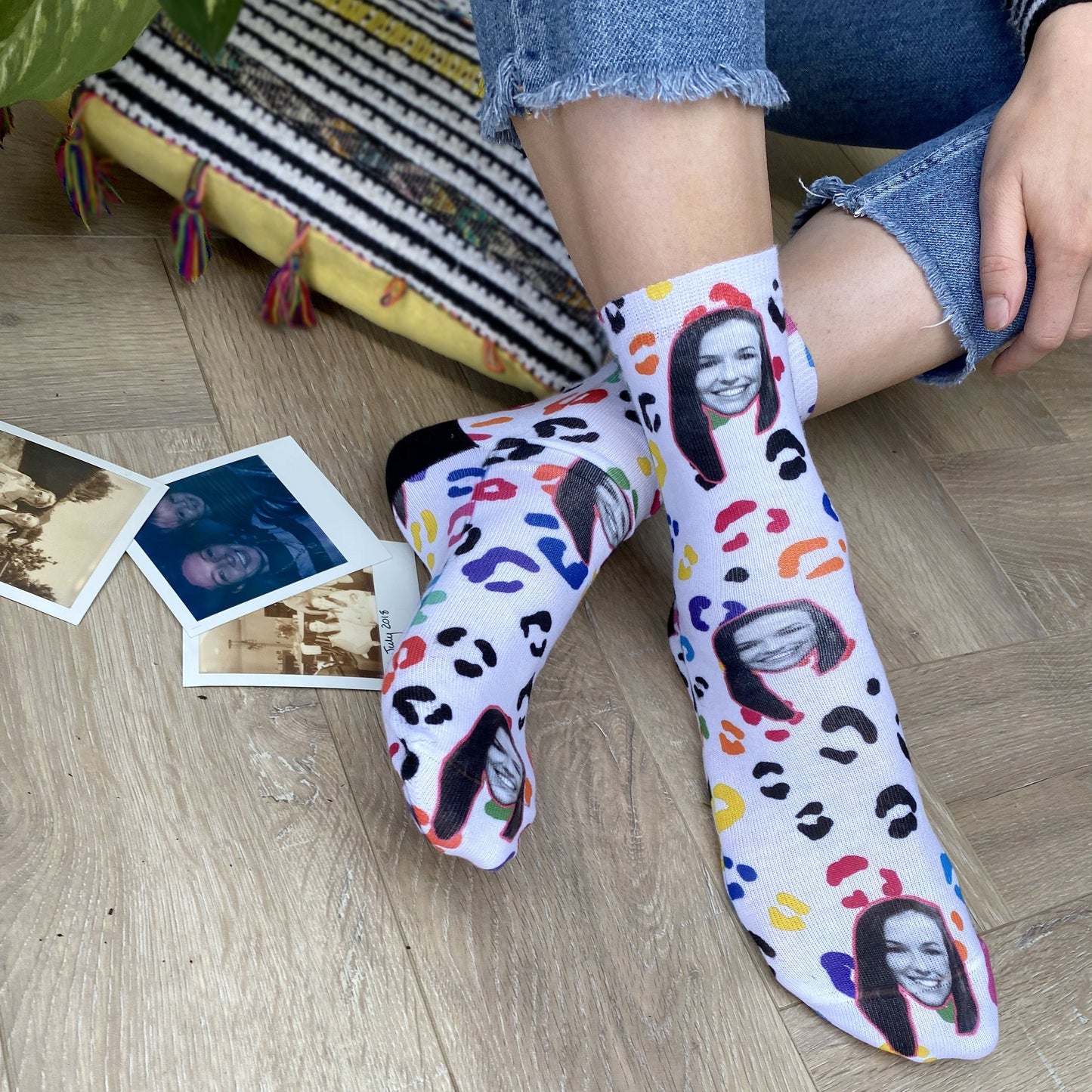 Personalised Leopard Print Rainbow Socks