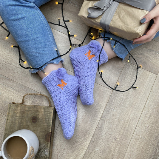 Embroidered Knitted Slipper Socks