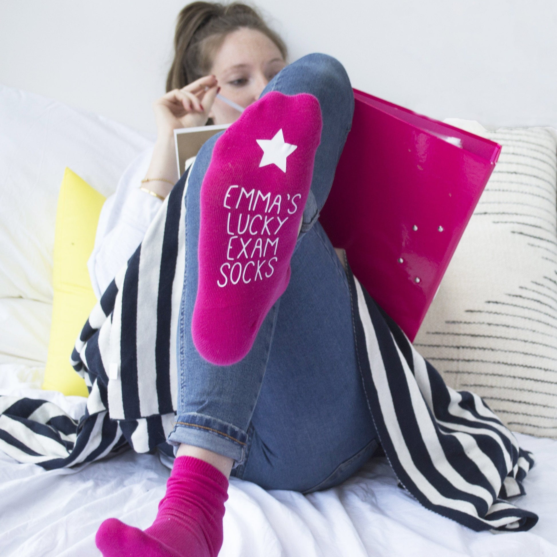Personalised Pink Lucky Exam Socks, Socks, - ALPHS 