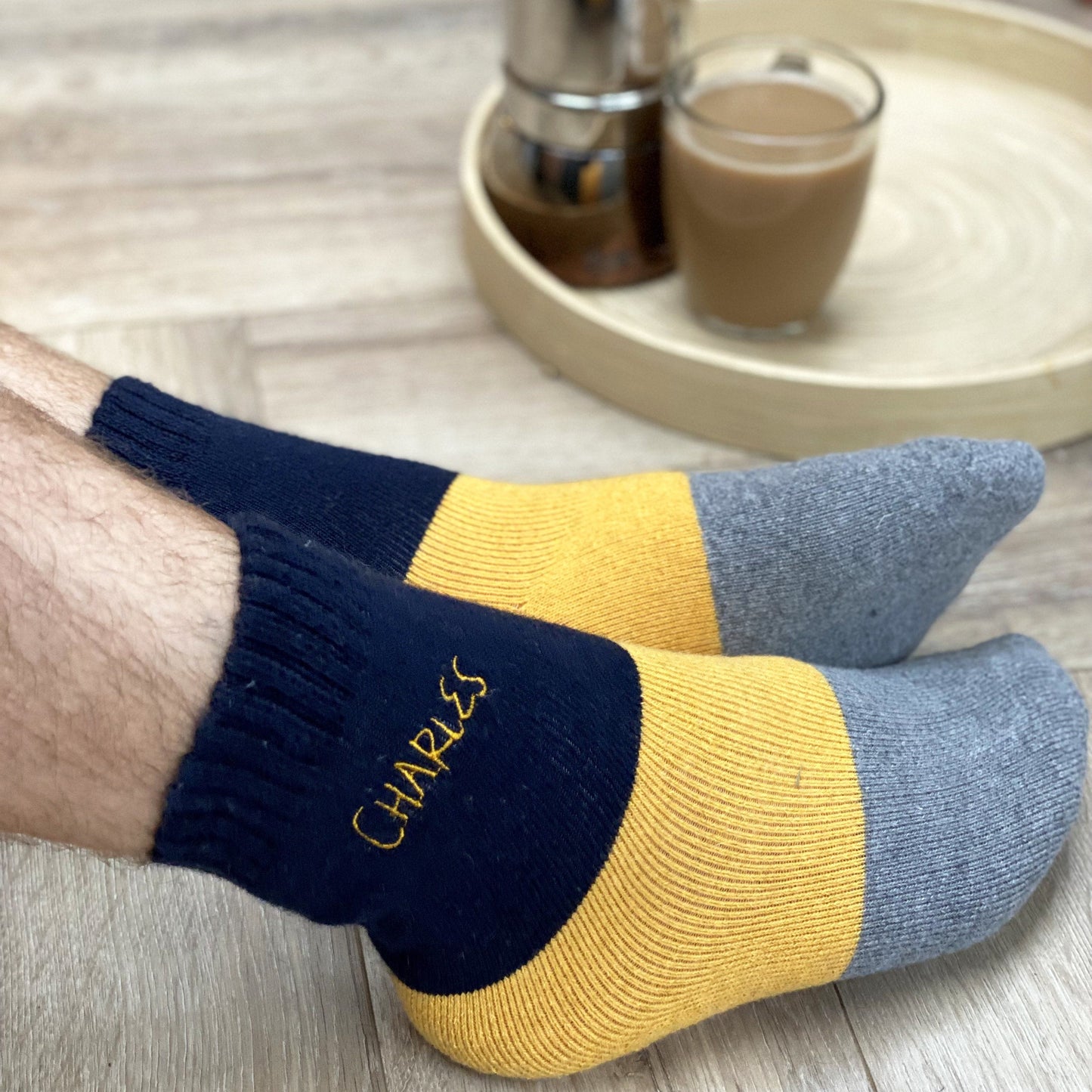 Men's Embroidered Colour Block Bed Socks