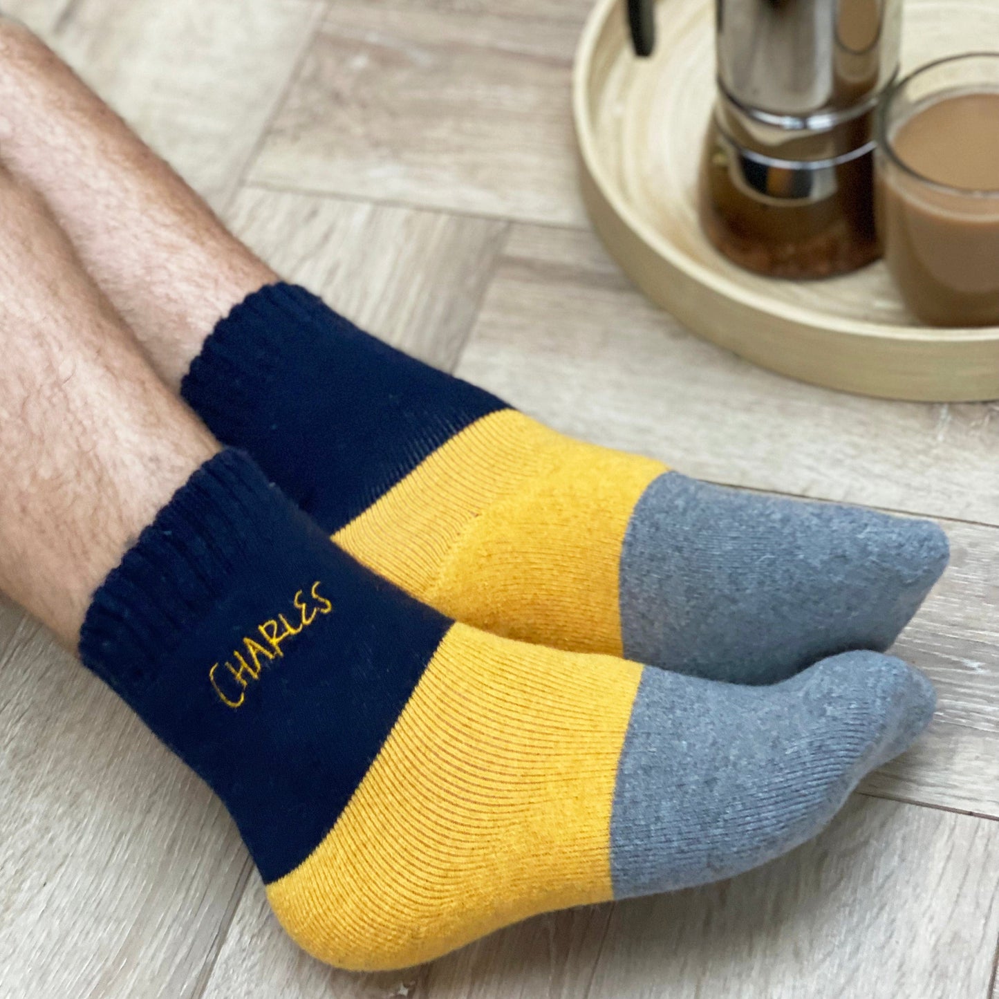 Men's Embroidered Colour Block Bed Socks