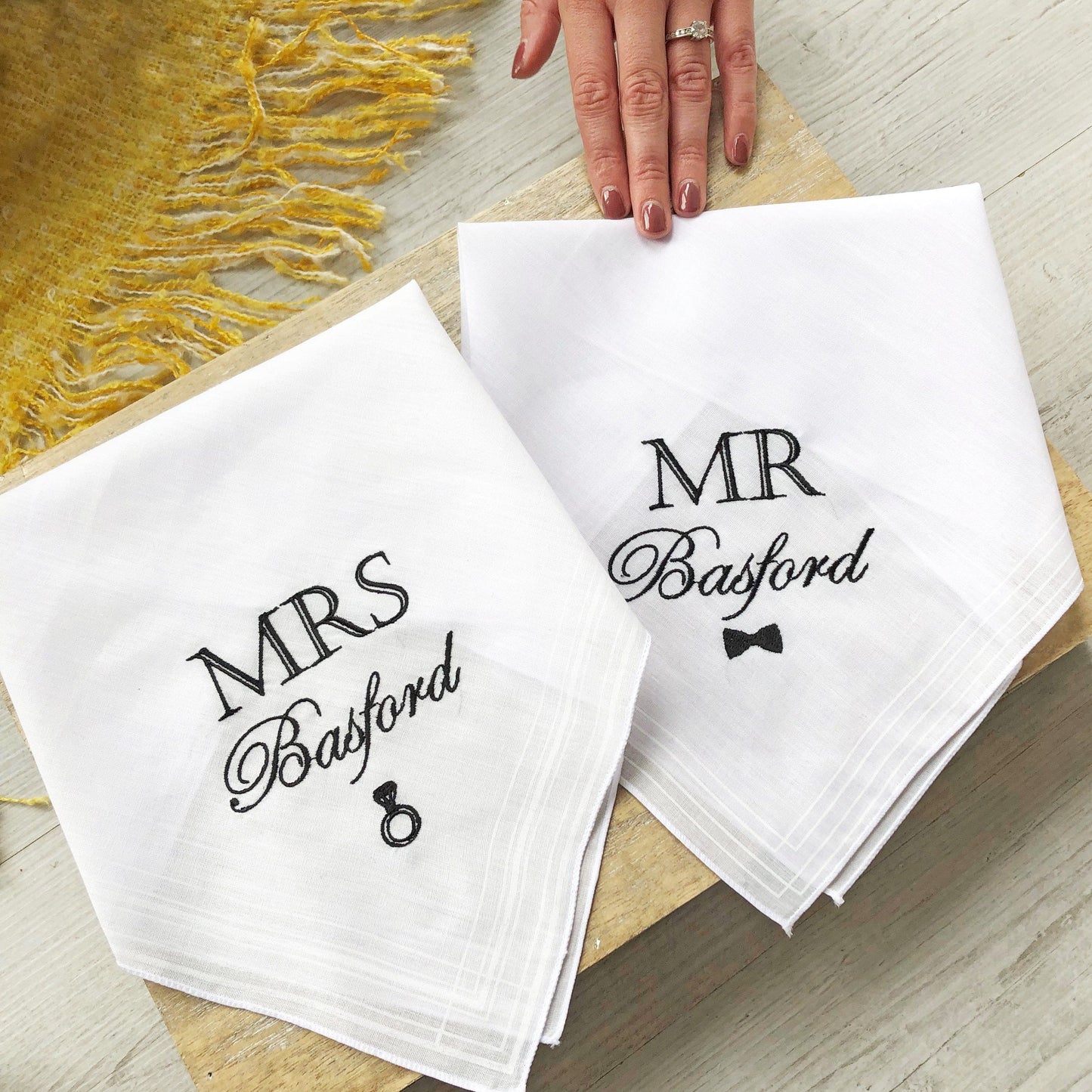 Mr And Mrs Wedding Handkerchief Set, Handkerchief, - ALPHS 